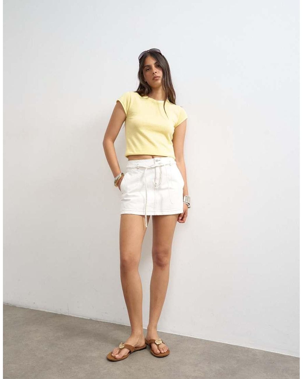 TOPSHOP White Denim Tie Dart Pelmet Mini Skirt