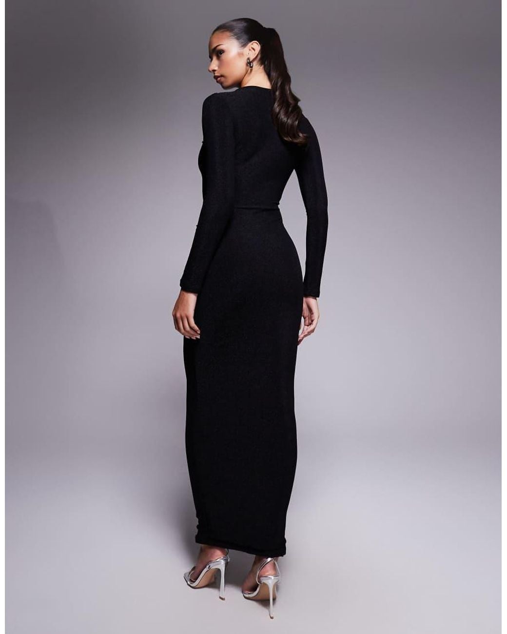 Murci Black Exclusive Slash Neck Crossover Front Cut Out Drape Detail Maxi Dress