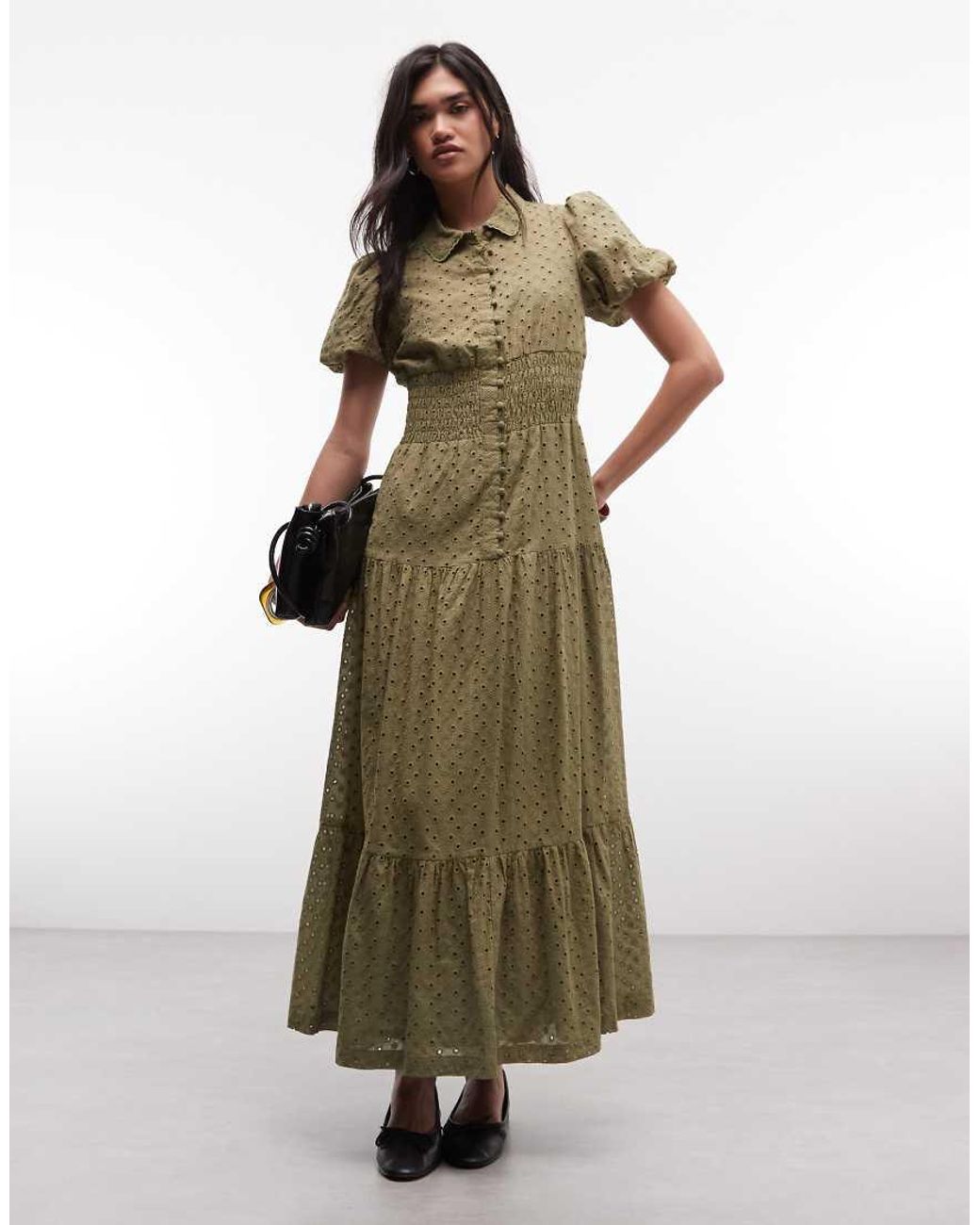 Daisy Street Green Broderie Button Down Maxi Dress