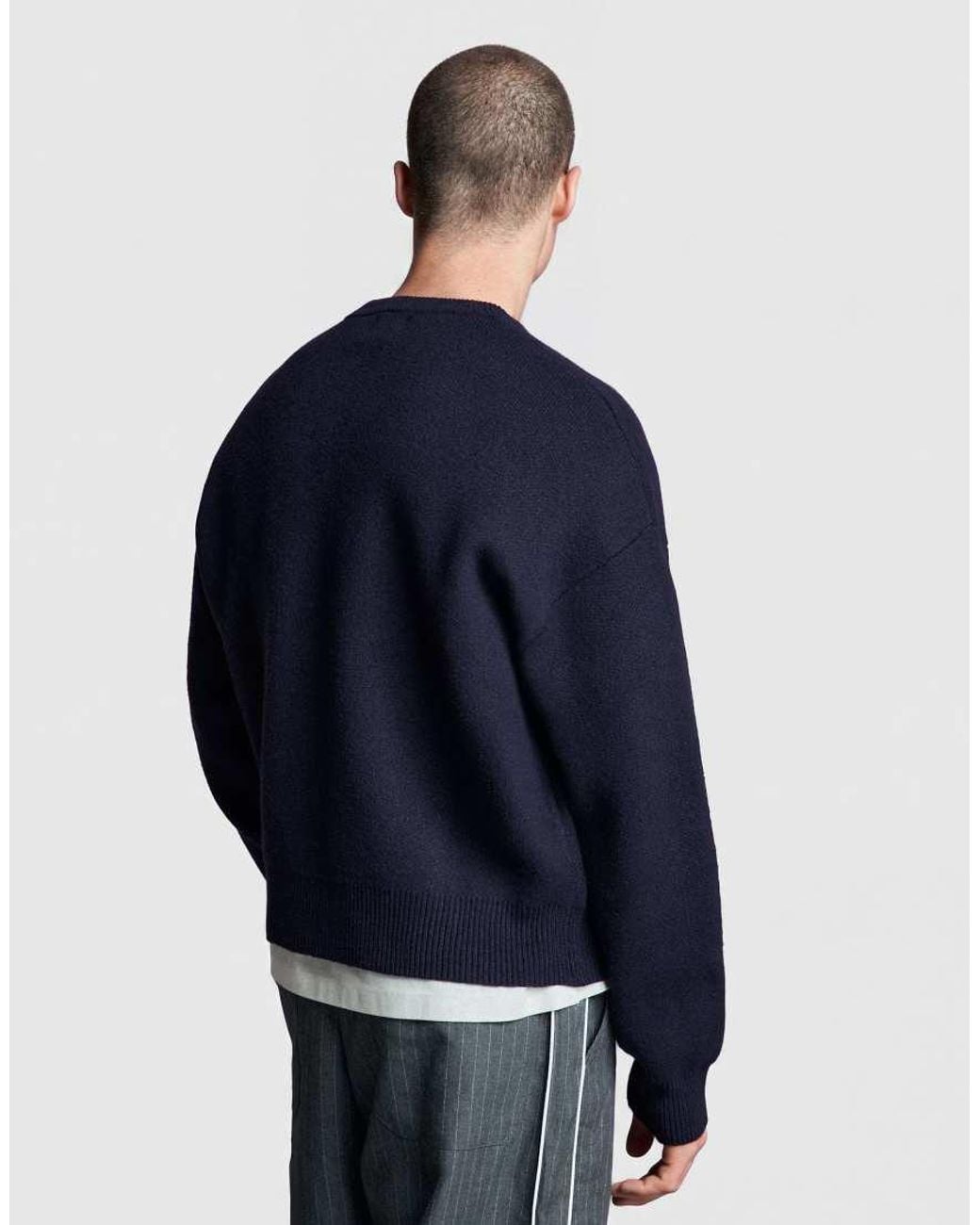 Bershka Blue Embroidered Round Neck Jumper for men