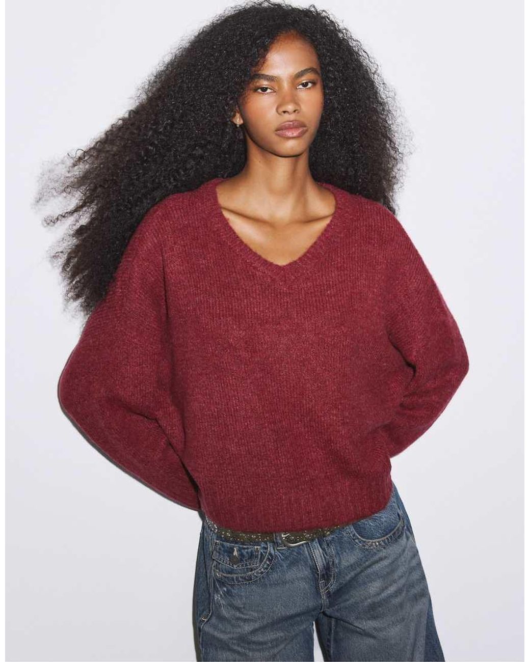 Stradivarius Blue V-neck Knit Sweater