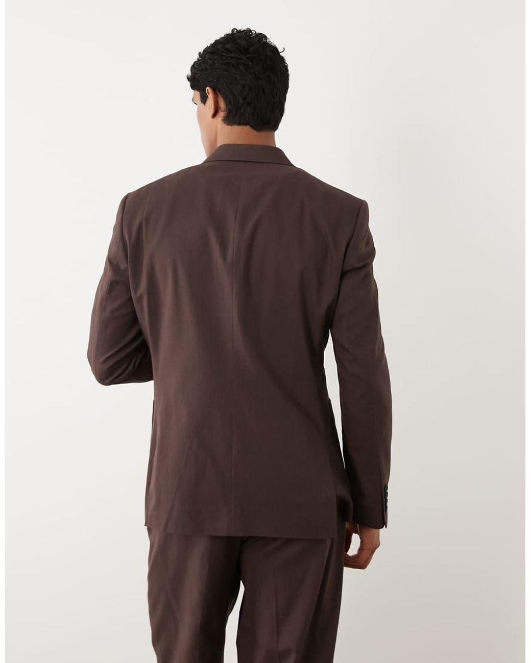 ASOS Brown 100% Cotton Linen Look Regular Fit Double Breasted Suit Blazer for men