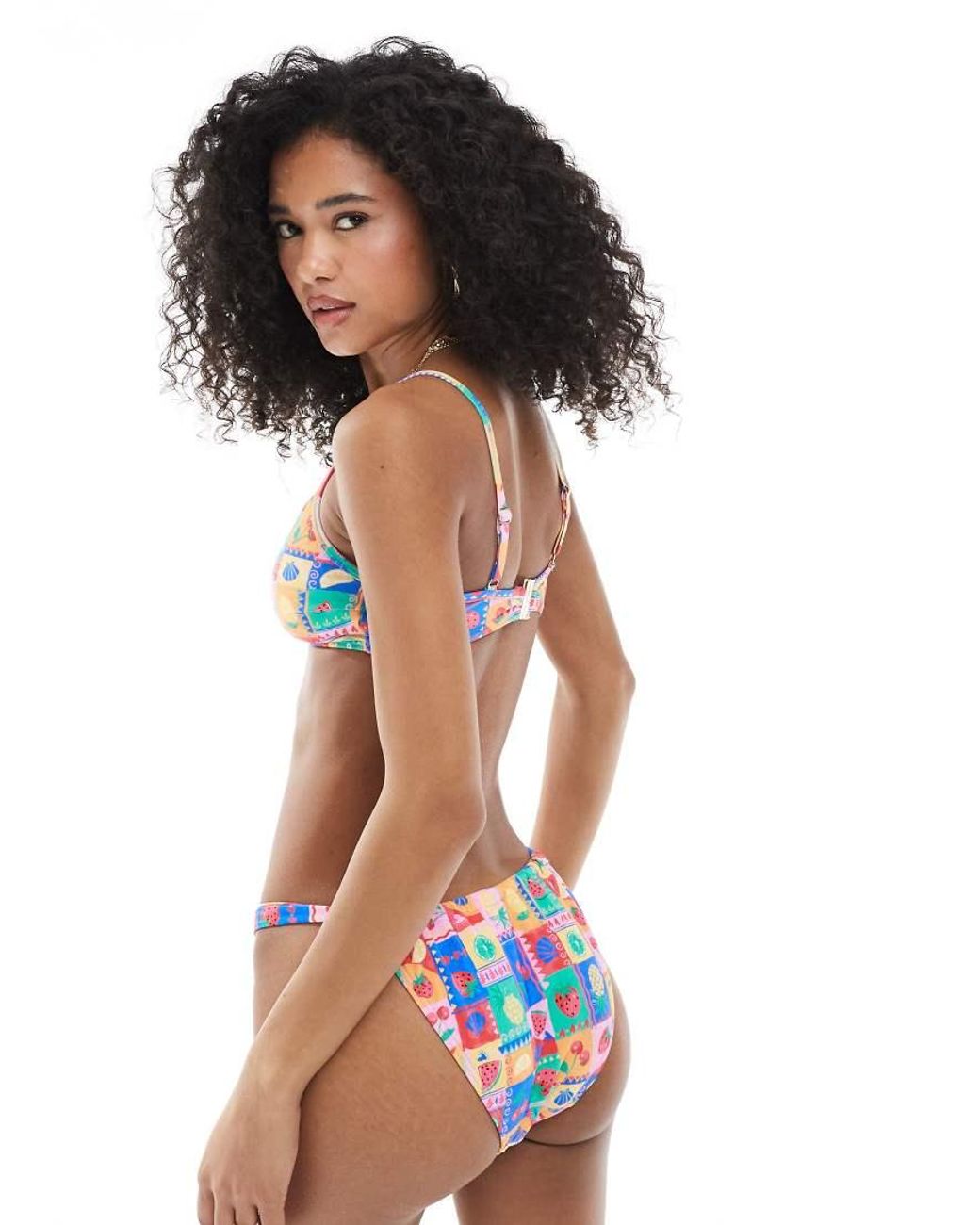 New Look Blue Fruit Print U-wire Bikini Top