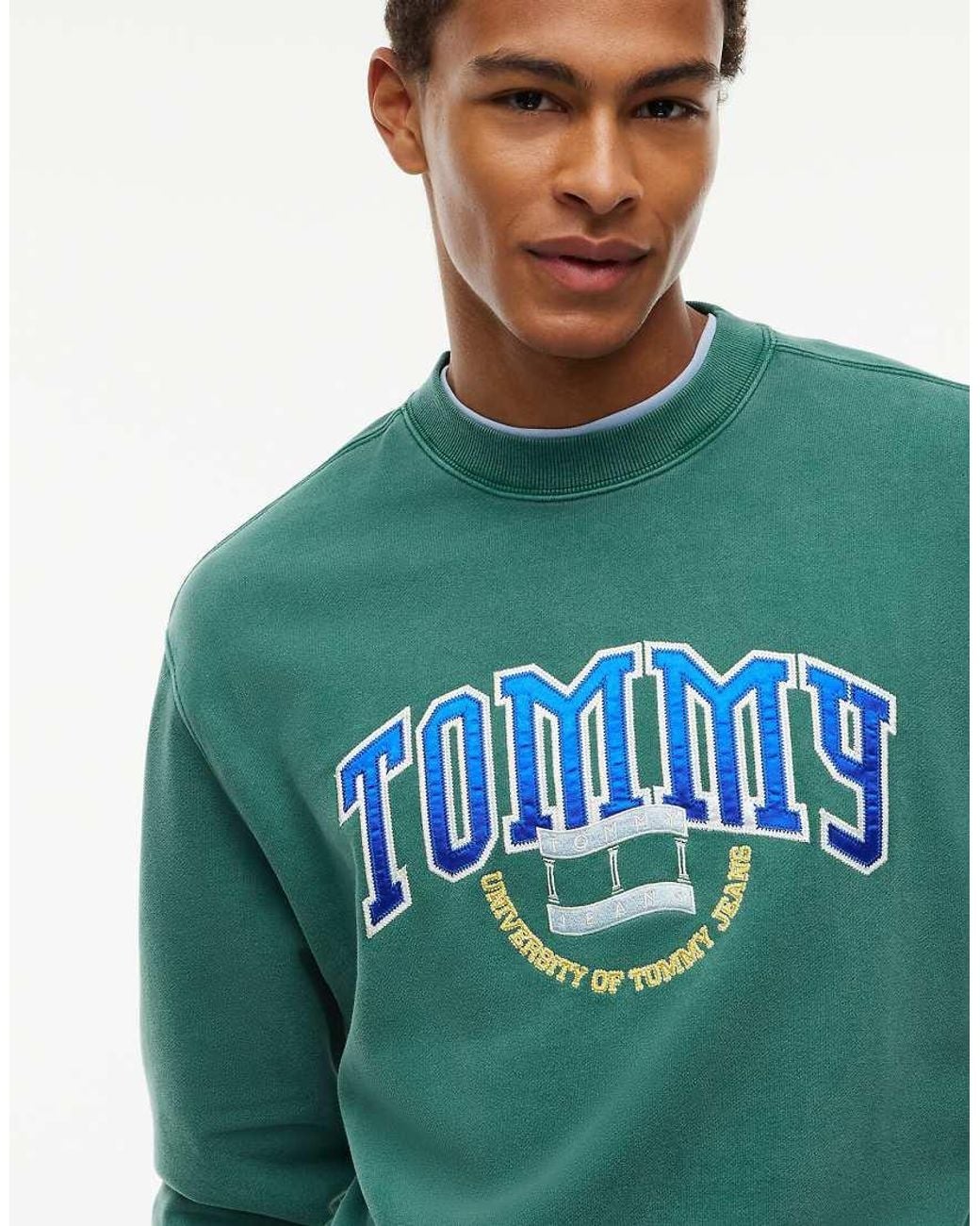 Tommy Hilfiger Green Varsity Logo Relaxed Terry Sweatshirt for men