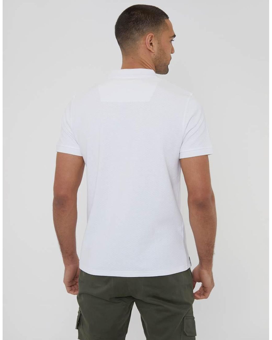 Threadbare White Textured Cotton Rich Polo Shirt for men