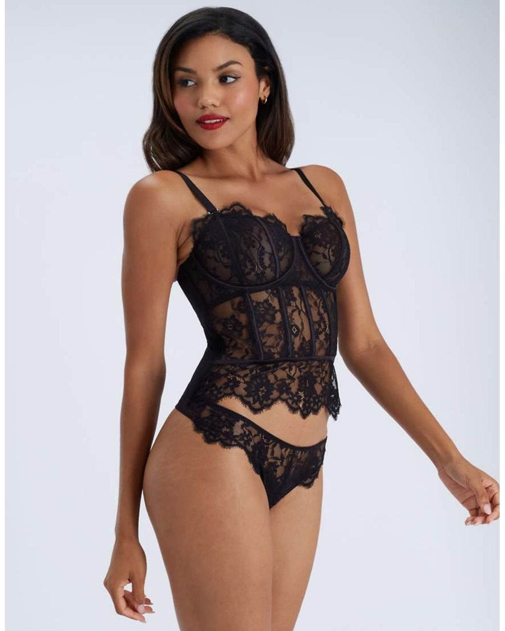 Boux Avenue Black Clemencie Lace Balconette Basque Floral Underwired Lingerie