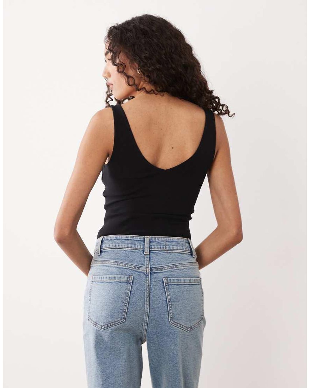 ASOS Black Asos Design Tall Compact Cotton V Neck Bodysuit