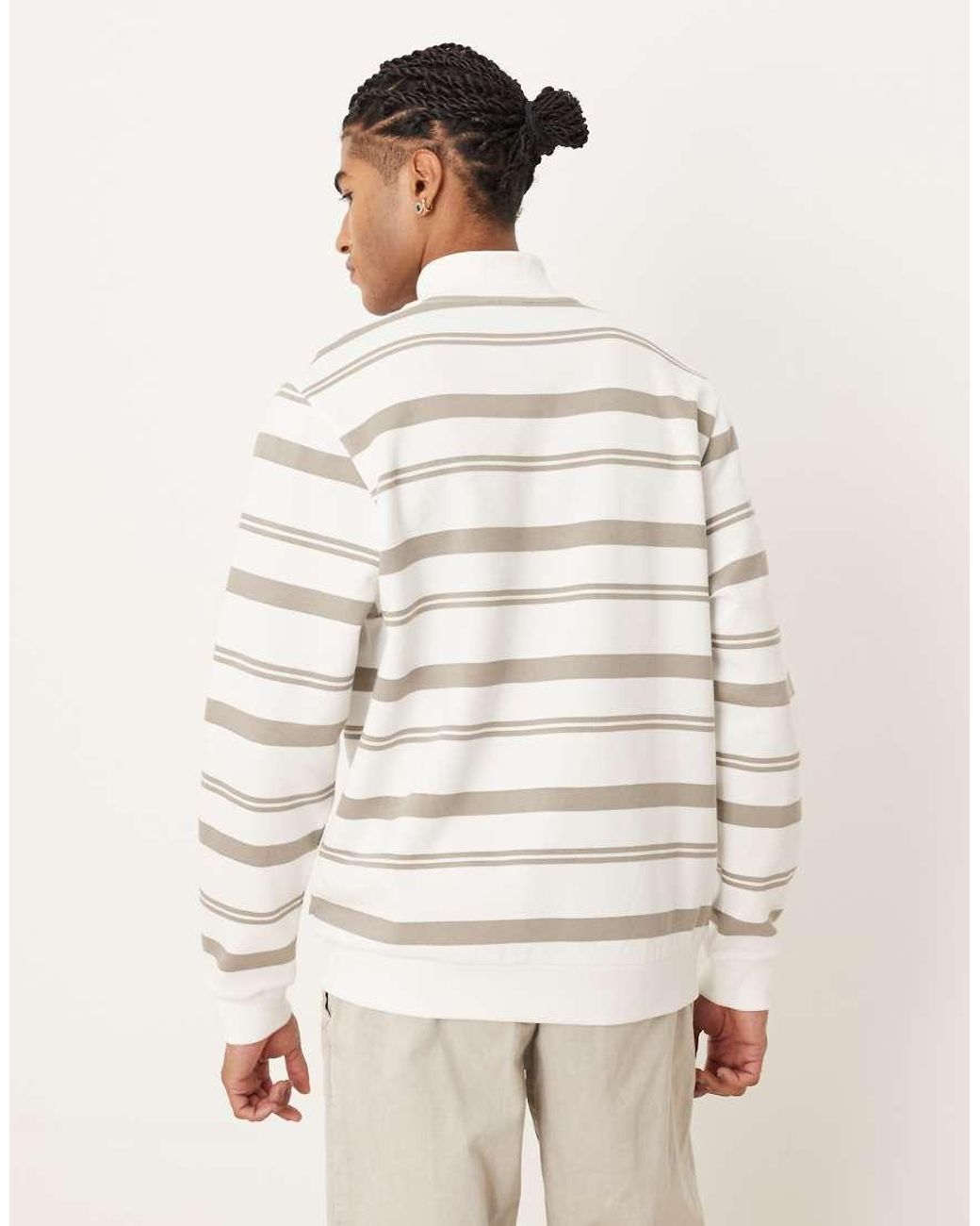 ASOS Natural Quarter Zip Sweatshirt With Stripes for men