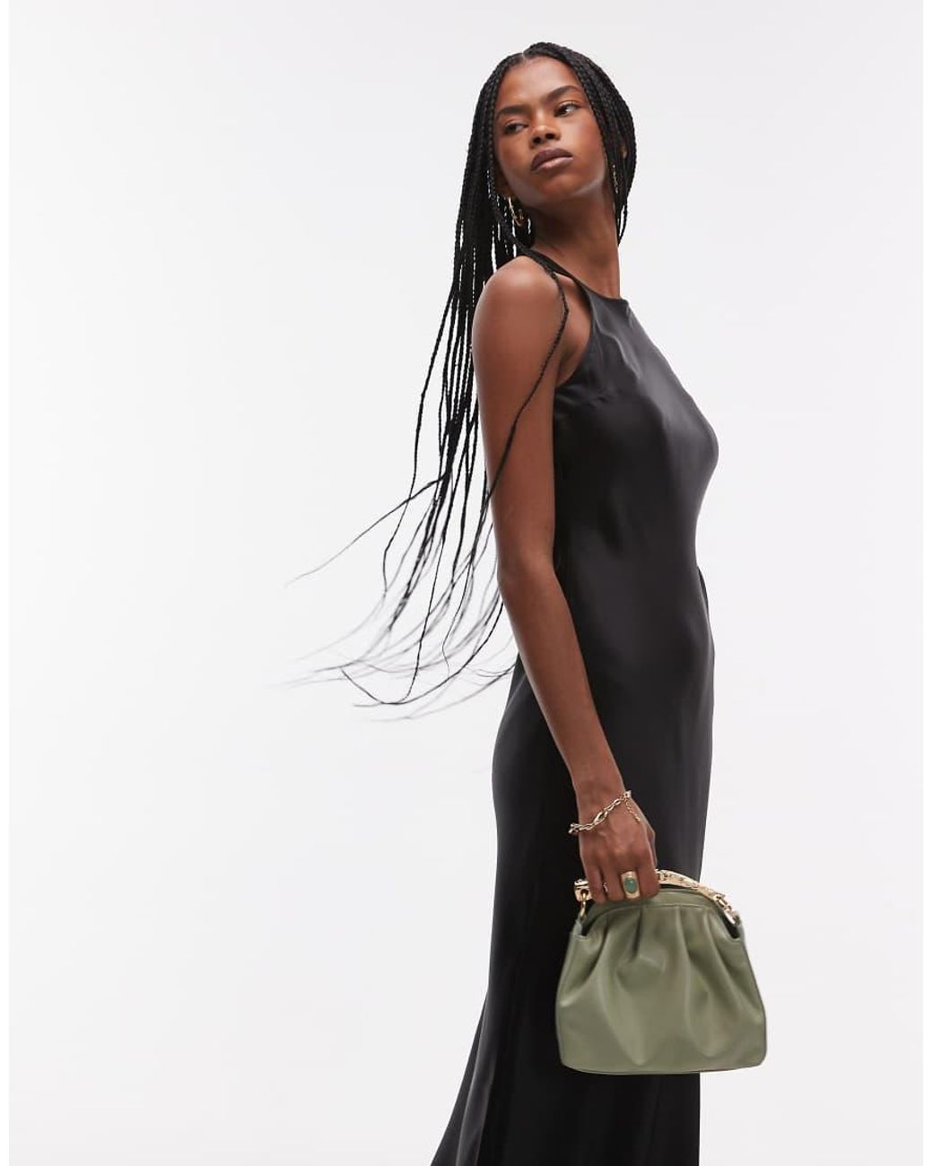 & Other Stories Black Bias Cut Satin Midi Dress