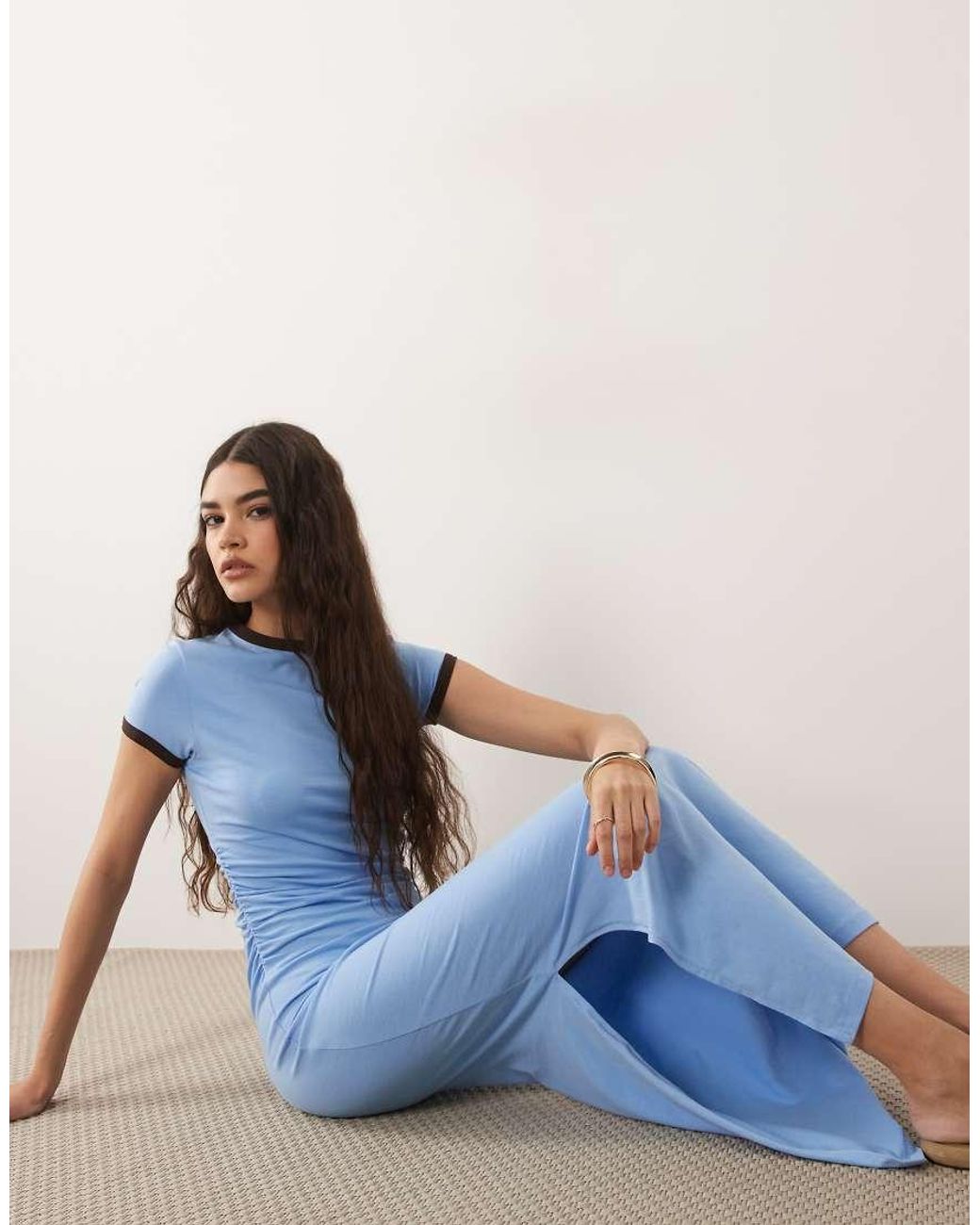 ASOS Blue Contrast Ringer Detail Midi T-shirt Dress