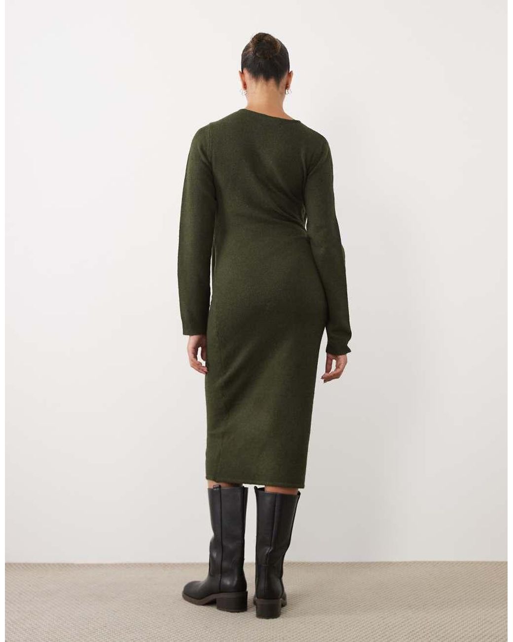 Mama.licious Green Mamalicious Maternity Knitted Midi Dress With Knot Front