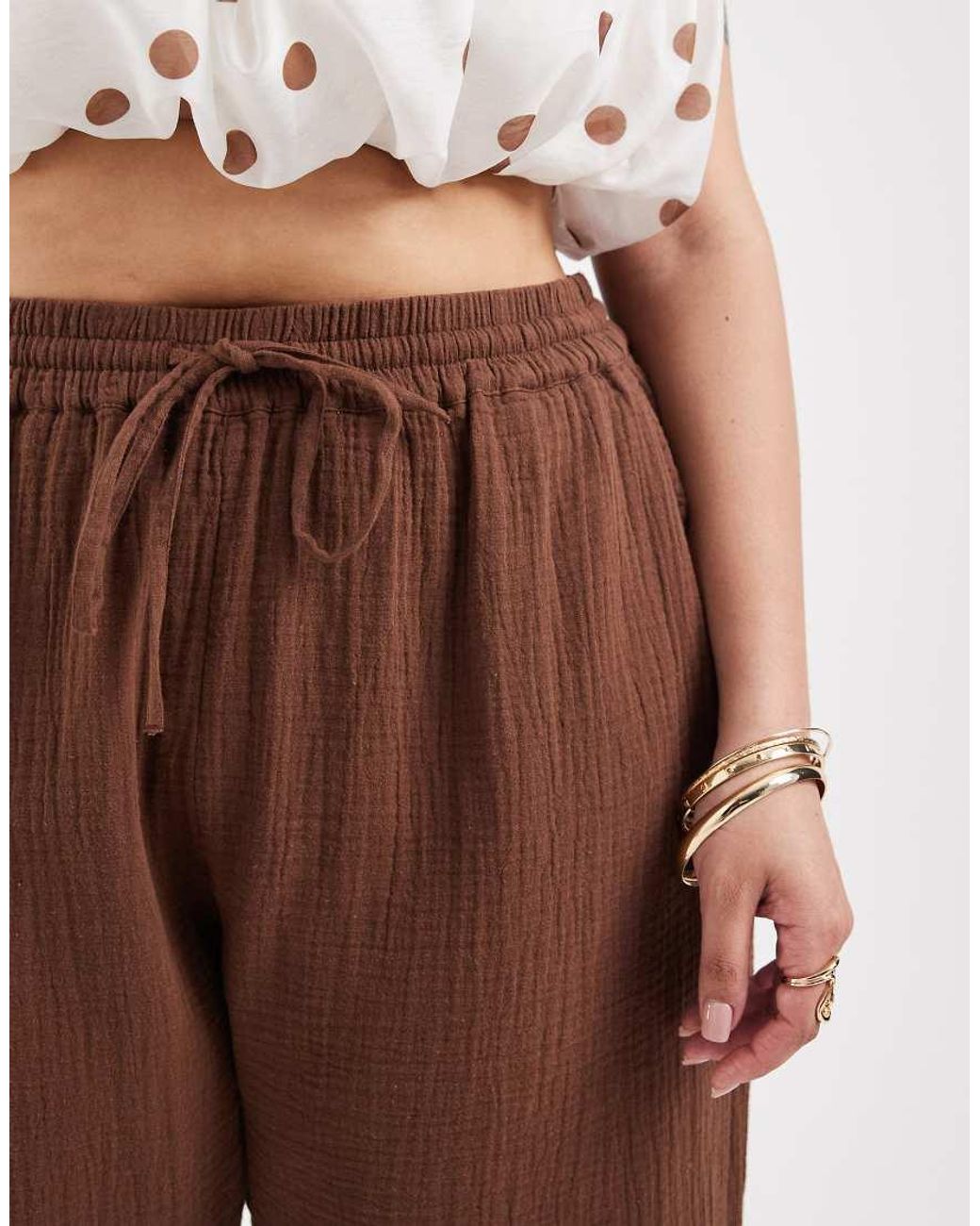 ONLY Brown Wide Leg Cheesecloth Trouser