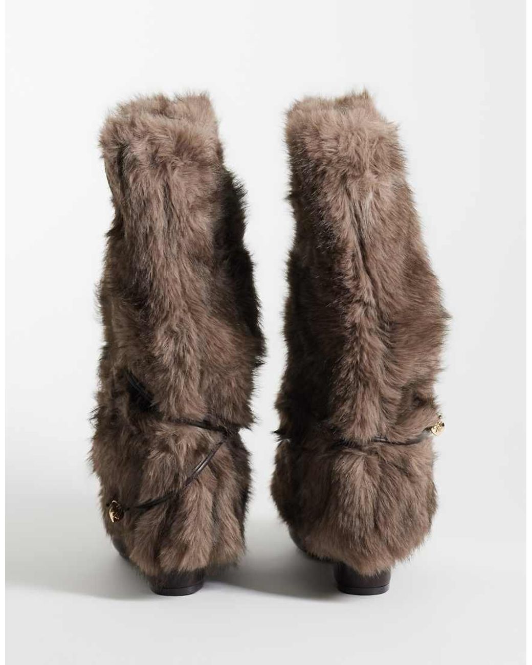 SEQWL Brown Ranger Block Heeled Fur Mid Ankle Boots