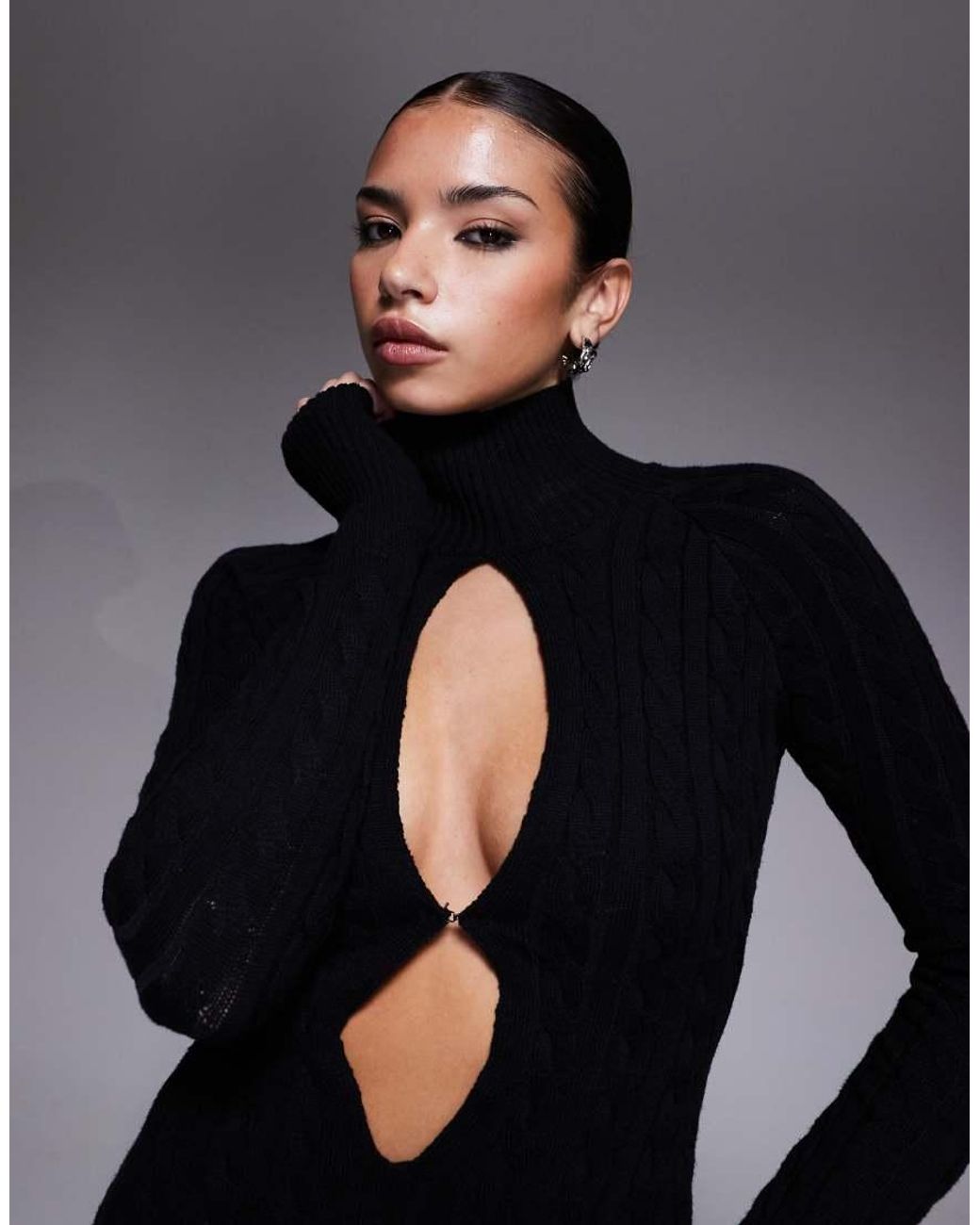 I.AM.GIA Black Cortina Cotton Rich Cable Knit Keyhole Clasp Detail Mini Dress