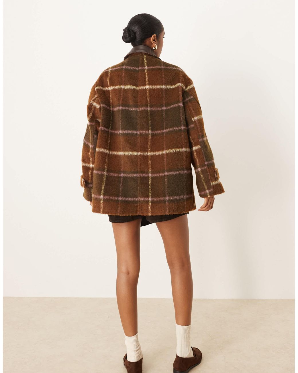 ASOS Brown Oversized Leather Look Collar Jacket