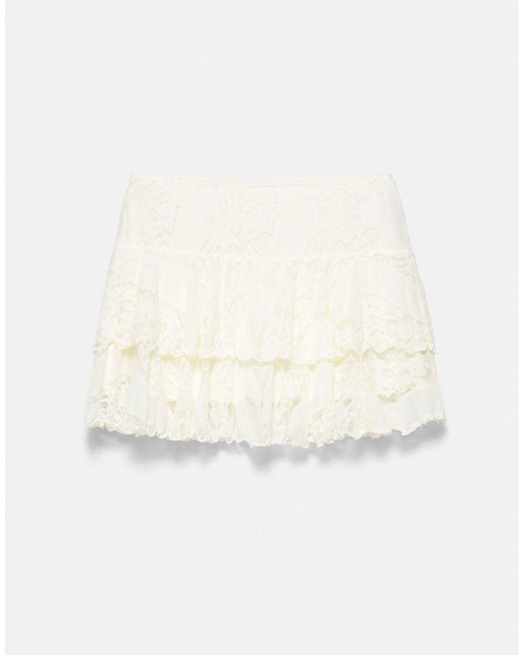 Pull&Bear Natural Lace Ruffle Mini Skirt