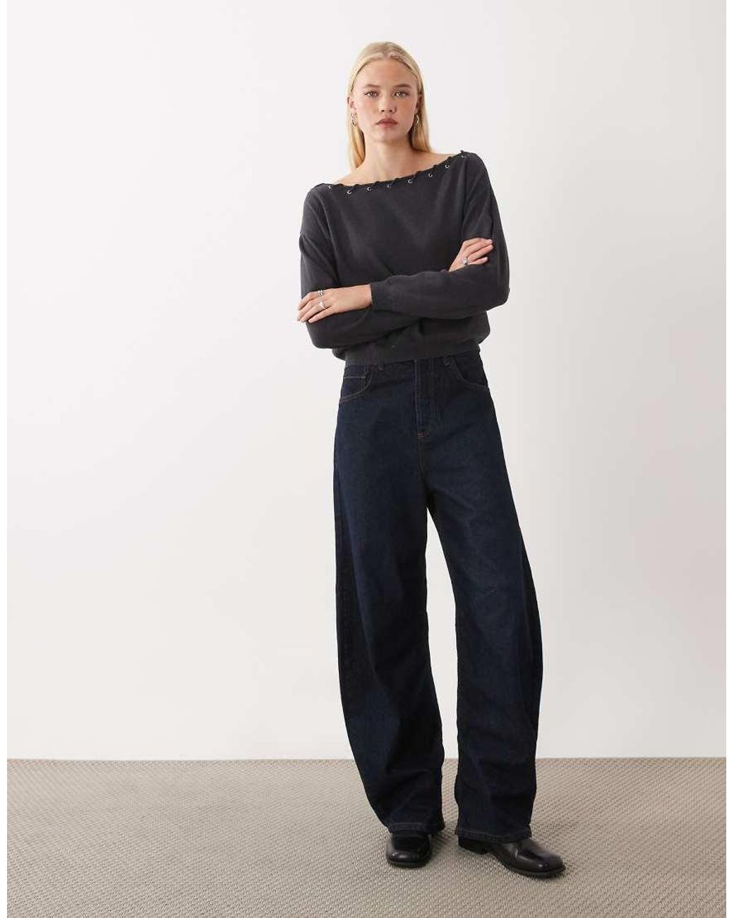 Mango Black Teen Stud Detail Off Shoulder Jumper