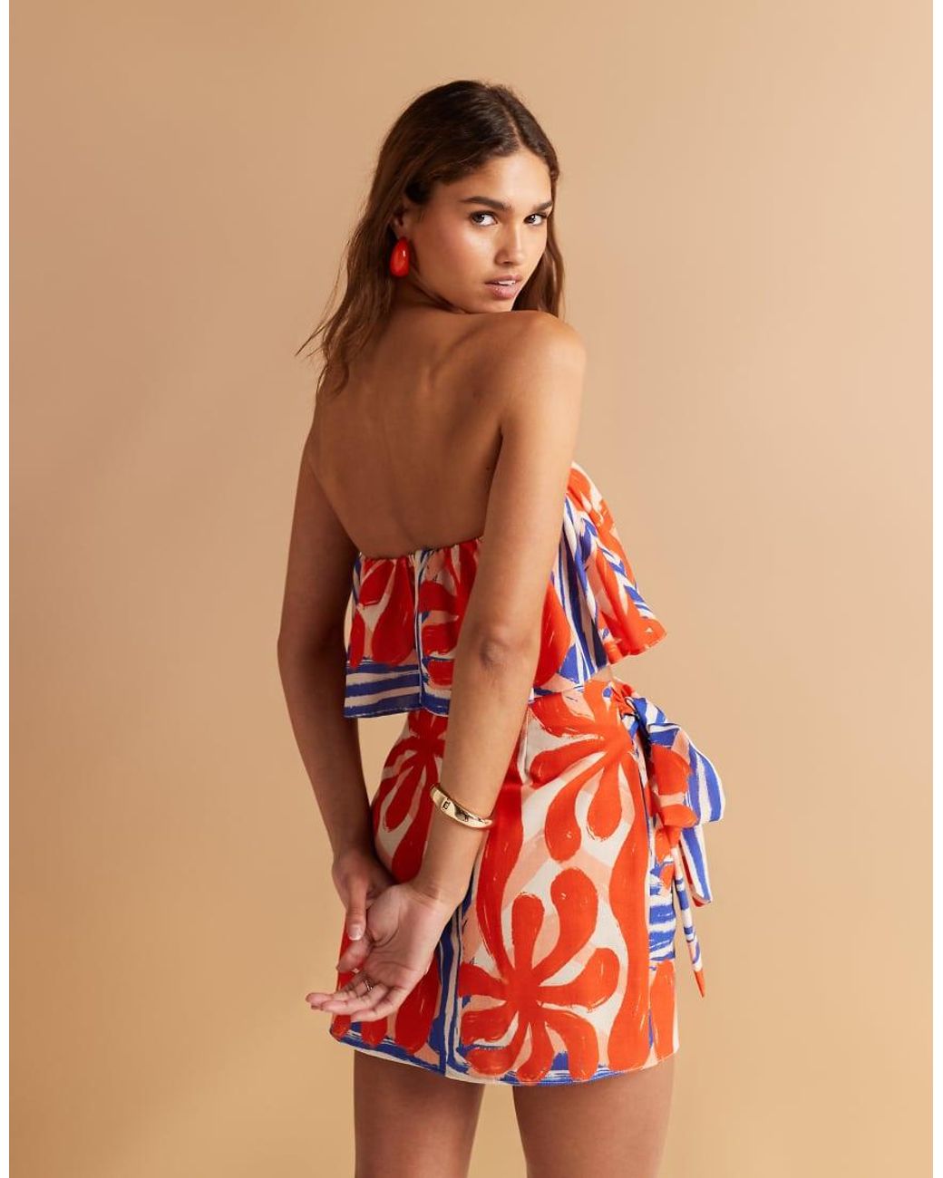 ASOS Orange Asymmetric Frill Bandeau Co-ord Top