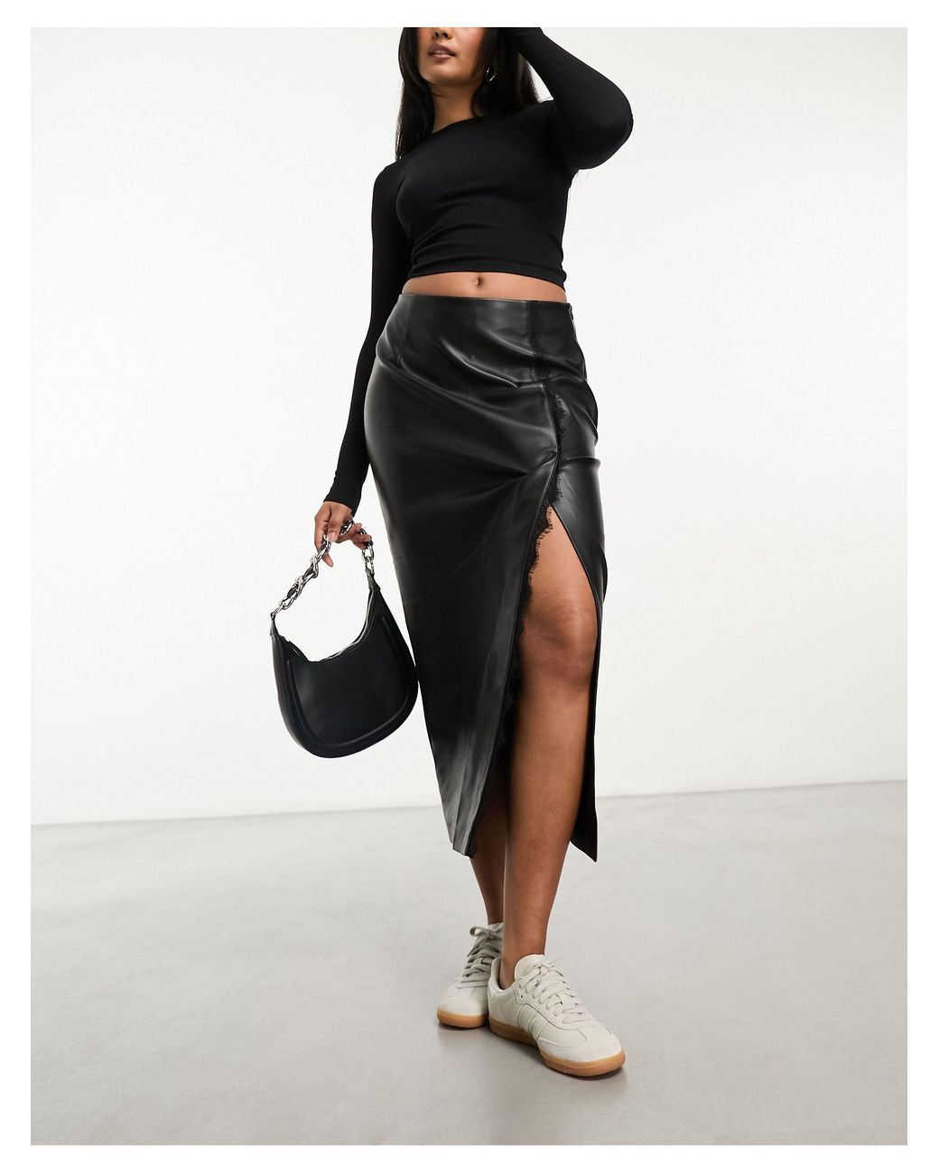 River island shop black leather skirt