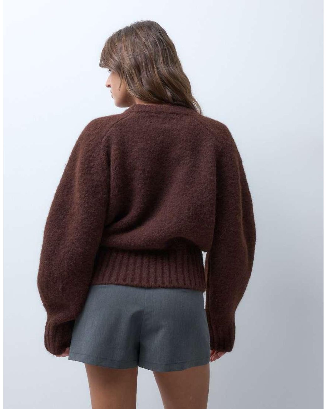 ASOS Brown Extreme Sleeve Waisted Sweater