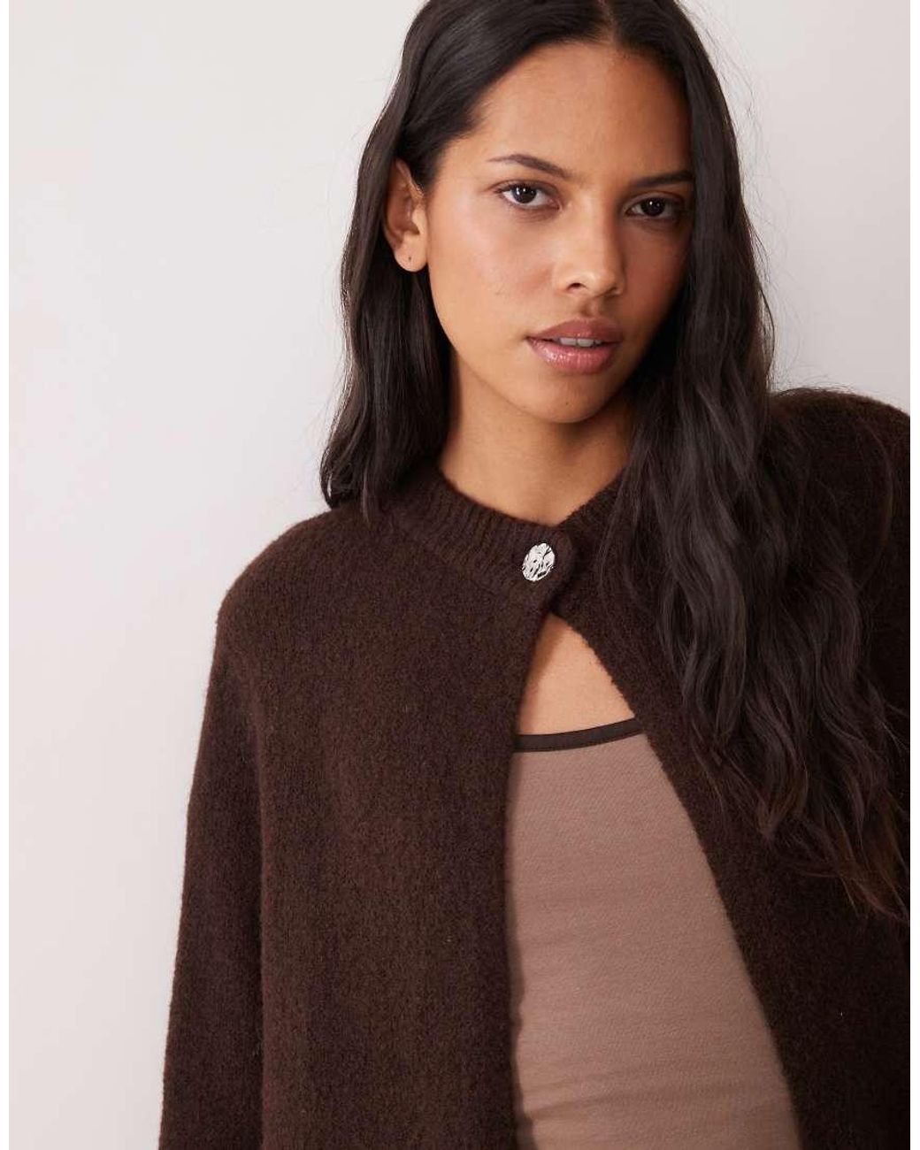 Y.A.S Brown Knitted Jumper With Single Hammered Button