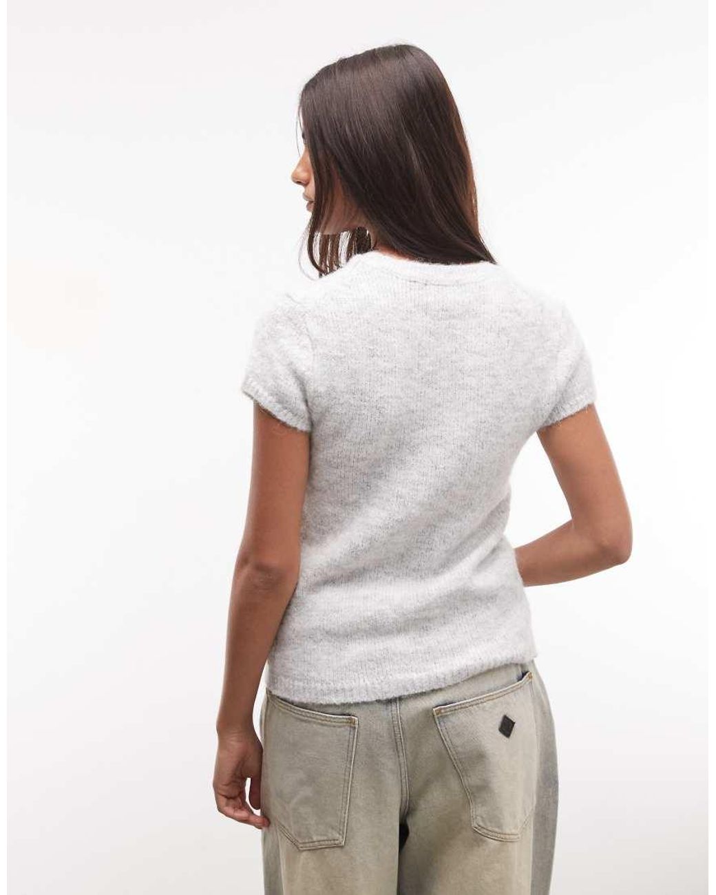 Monki White Exclusive Short Sleeve Knit Cardigan Top