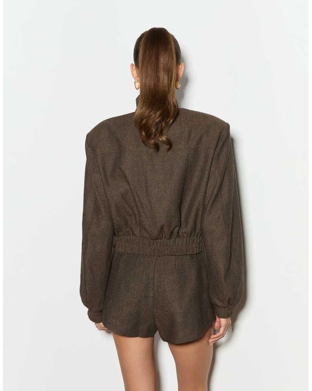 Noughts & Kisses Brown Tweed Structured Pocket Detail Bomber Jacket Set