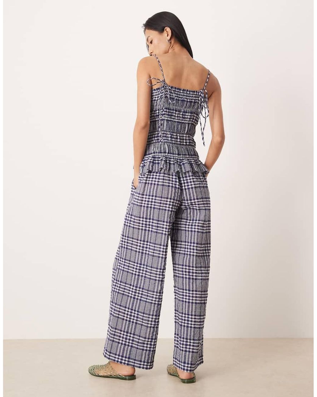 ASOS Blue Shirred Peplum Jumpsuit