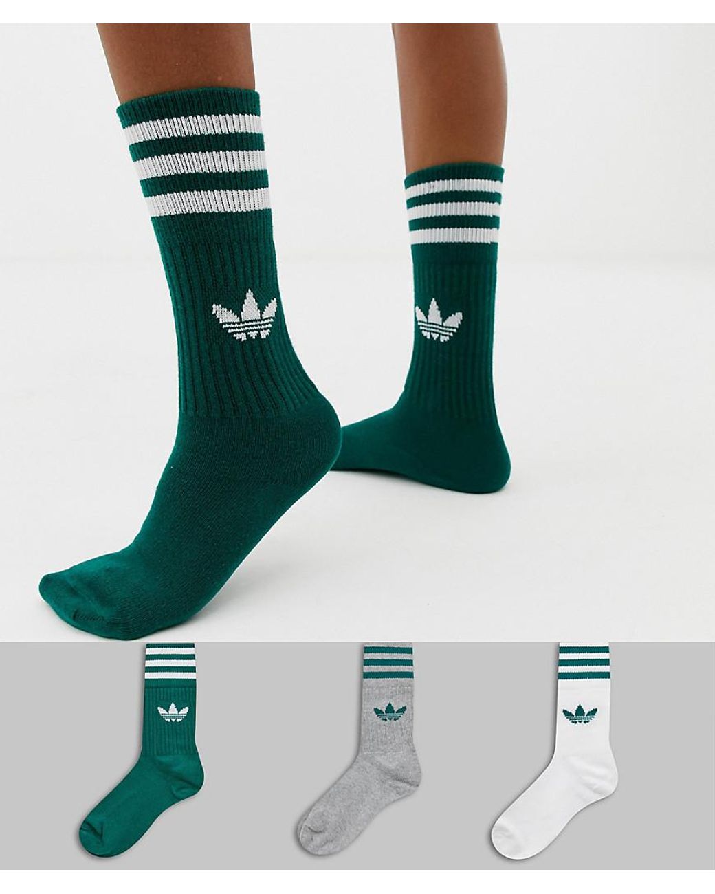 adidas Originals 3 Pack Crew Socks In Green | Lyst