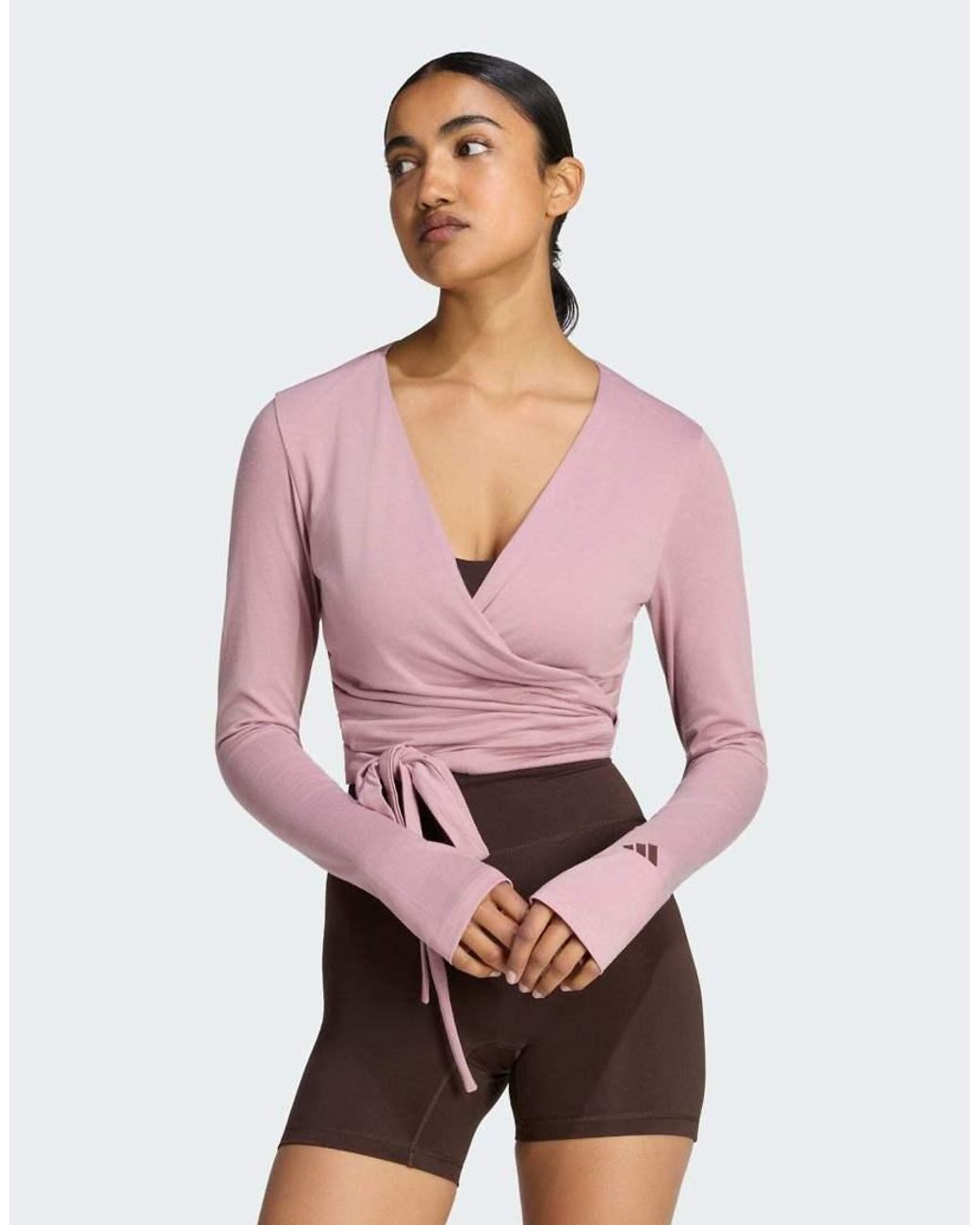 Adidas Originals Red 3-stripes Studio Soft Ballet Wrap Top