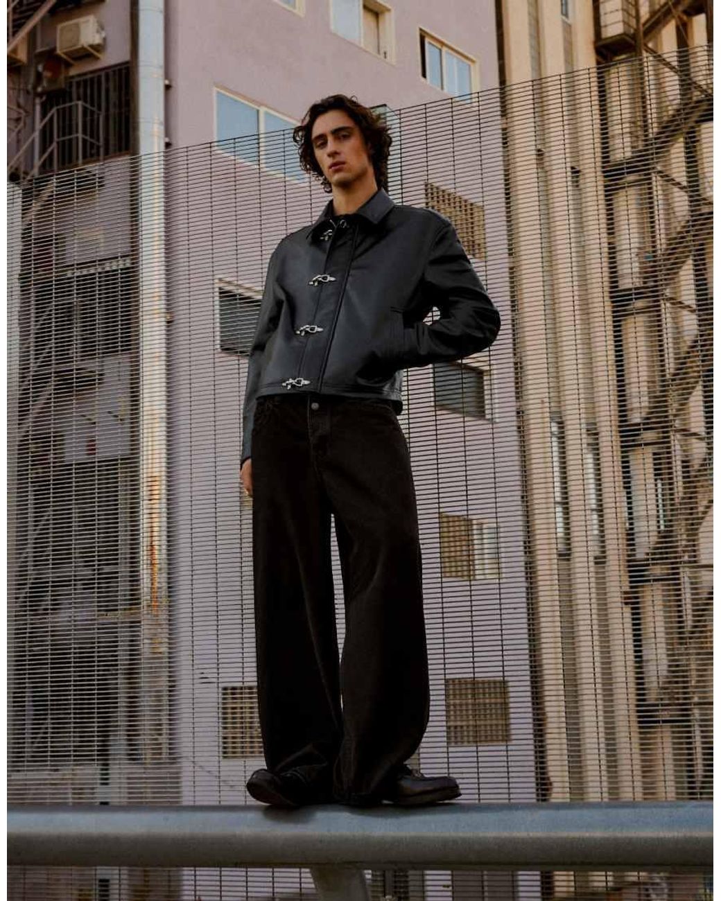 Bershka Brown Leather Effect Jacket With Clasps for men