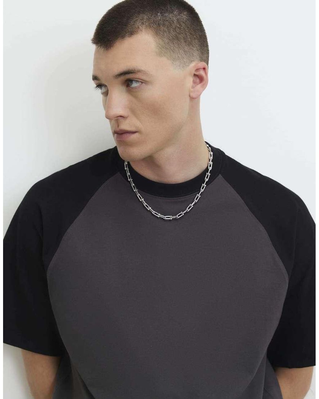River Island Gray Oversized Fit Raglan Sleeve T-Shirt for men