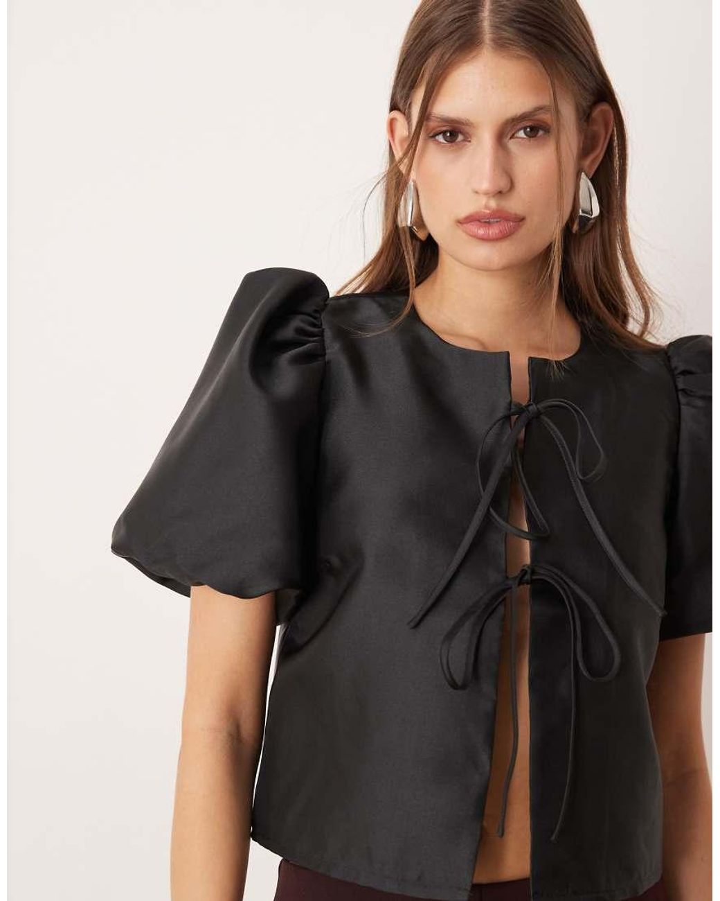Vila Black Tie Front Volume Sleeve Blouse