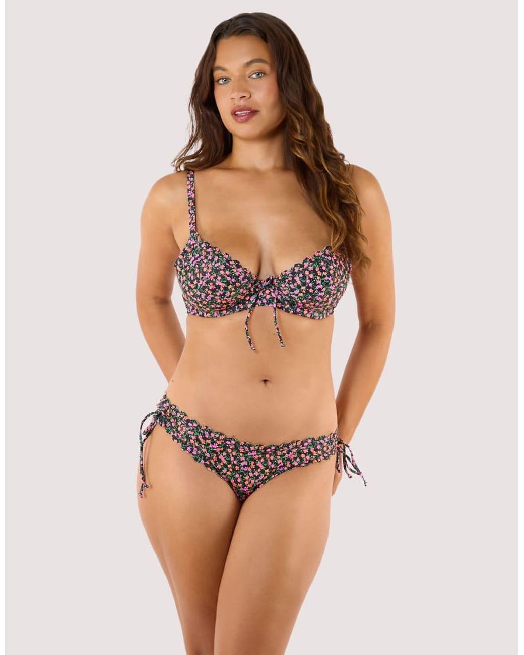 Peek & Beau Black Vera Ditsy Scallop Underwired Bikini Top