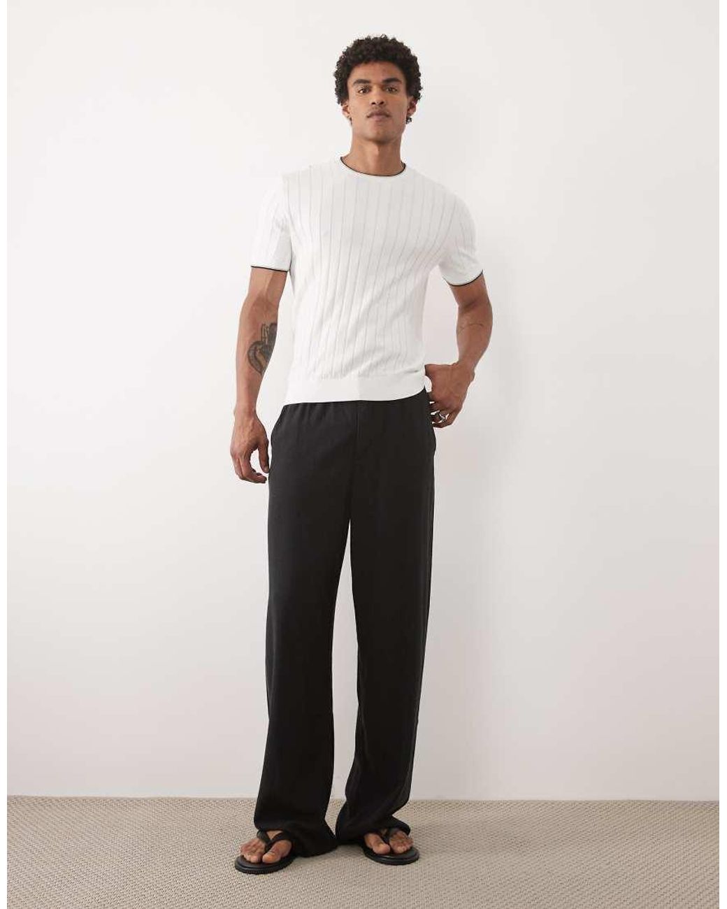 Mango Brown Ribbed T-shirt With Contrast Tipping for men
