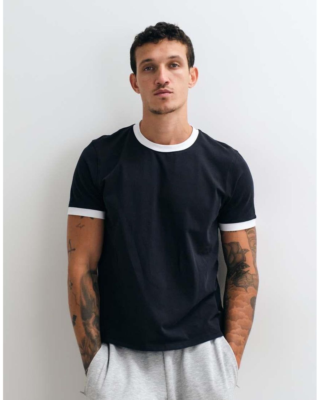 4505 Blue Shrunken Muscle Fit Cotton Baby Ringer Tee With Quick Dry Finish for men