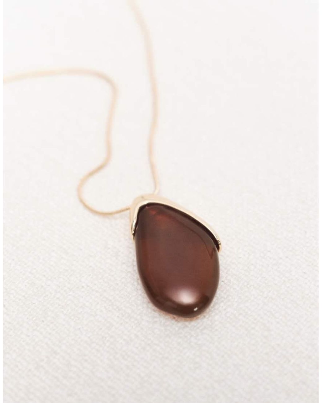 ASOS White Long Necklace With Burgundy Resin And Metal Pendant