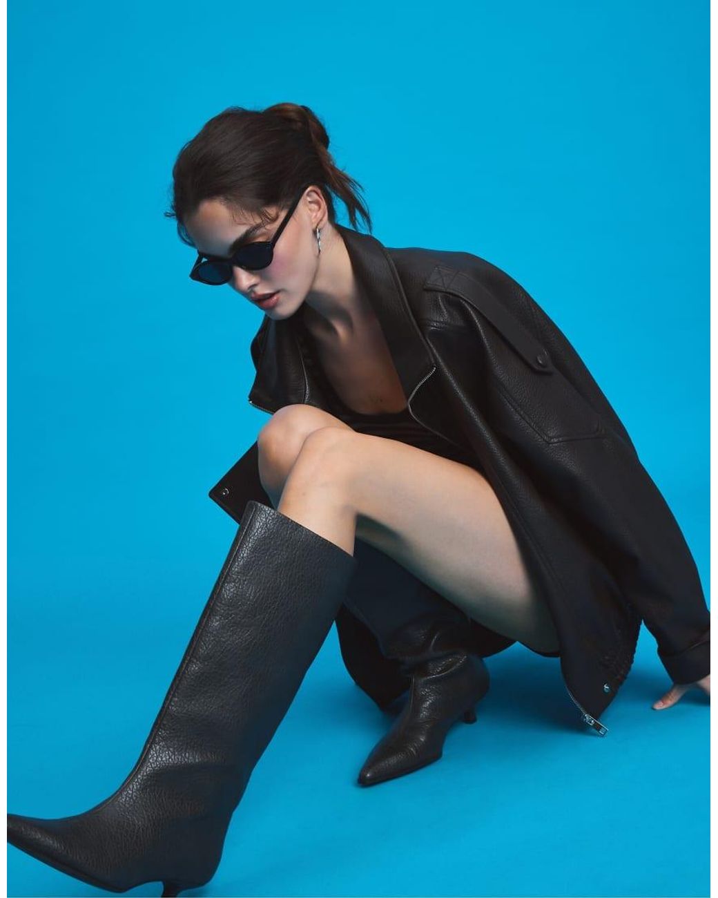 Stradivarius Black Tumbled Kitten Heel Boots