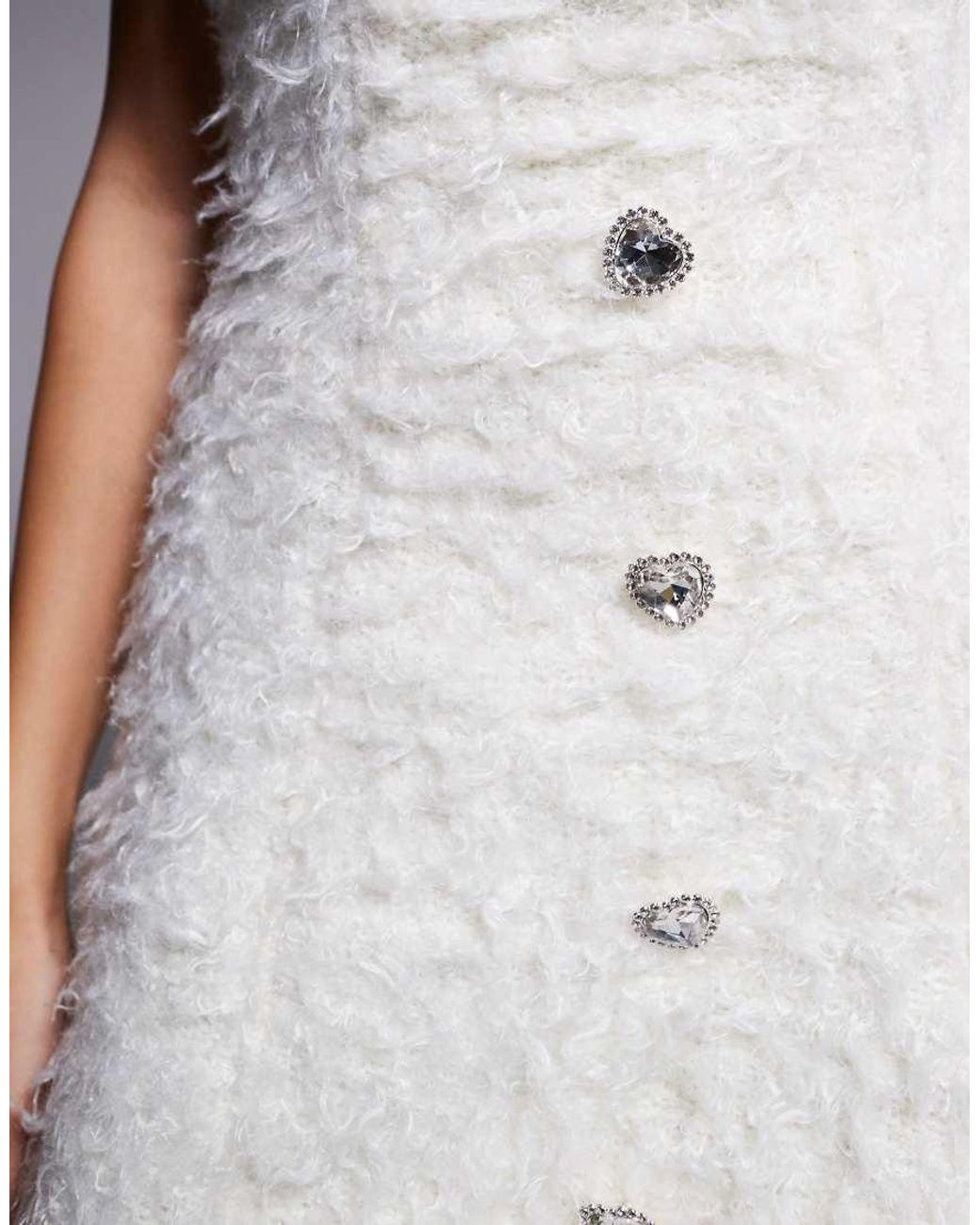 ASOS Gray Knit Dress With Feather Trim And Embellished Buttons