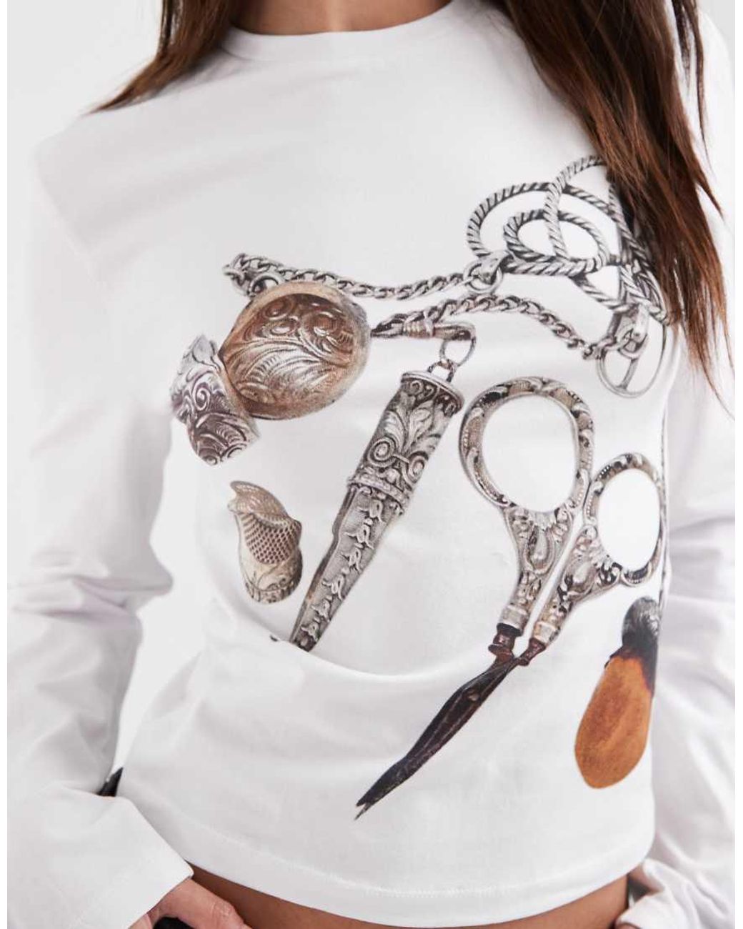 Muse Assembly White Graphic Victoria Long Sleeve Top