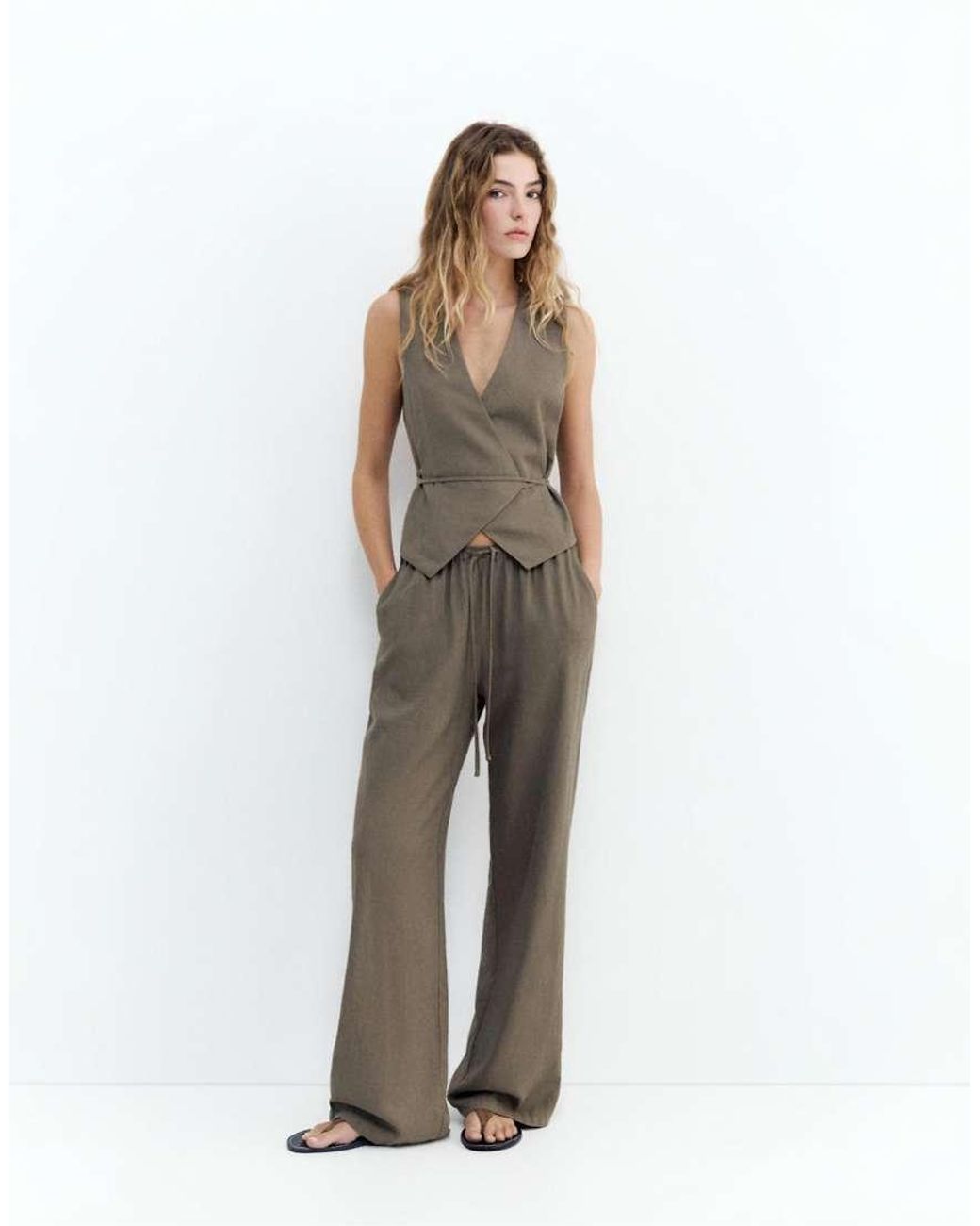 Pull&Bear Green Linen Blend Trousers
