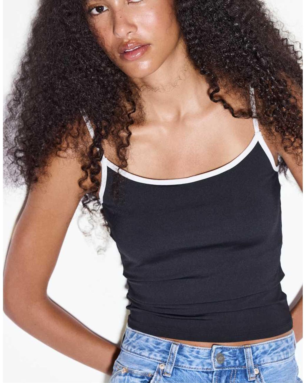 Stradivarius Blue Polyamide Spaghetti Strap Top