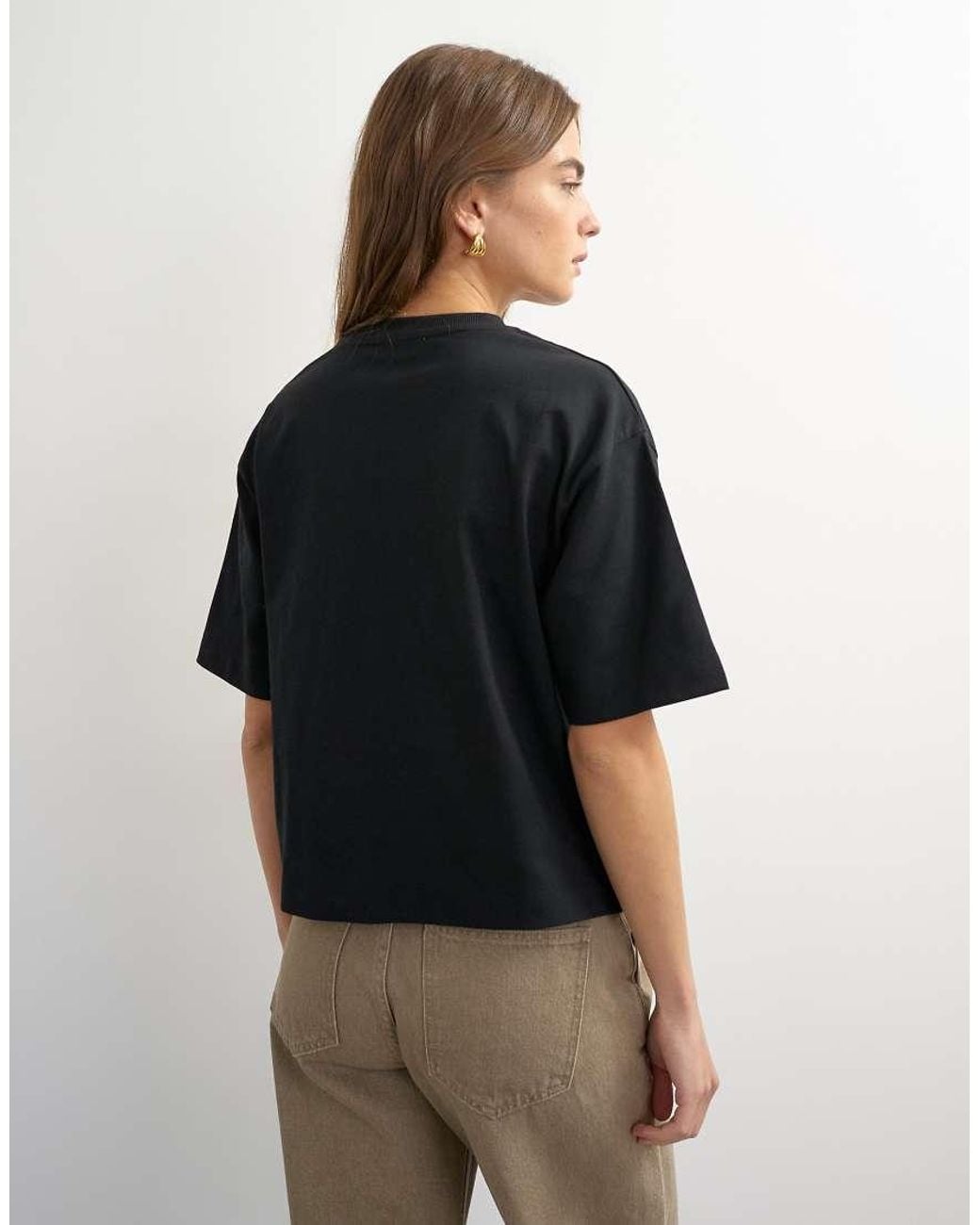TOPSHOP Black Micro V Short Sleeve T-shirt