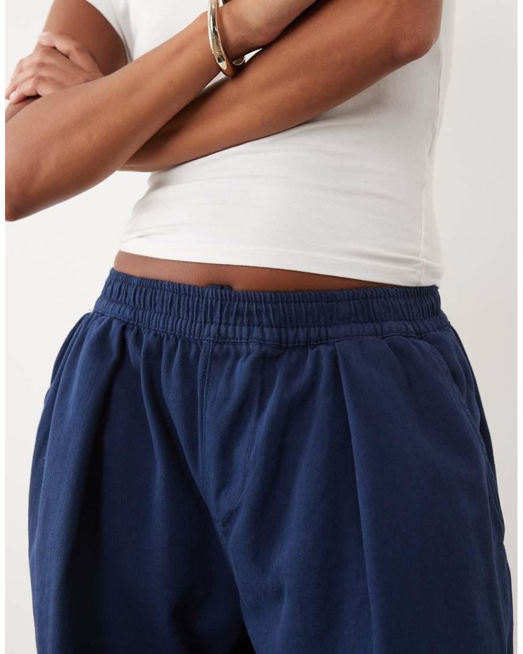 ASOS Blue Asos Design Petite Pull On Tie Waist Trouser