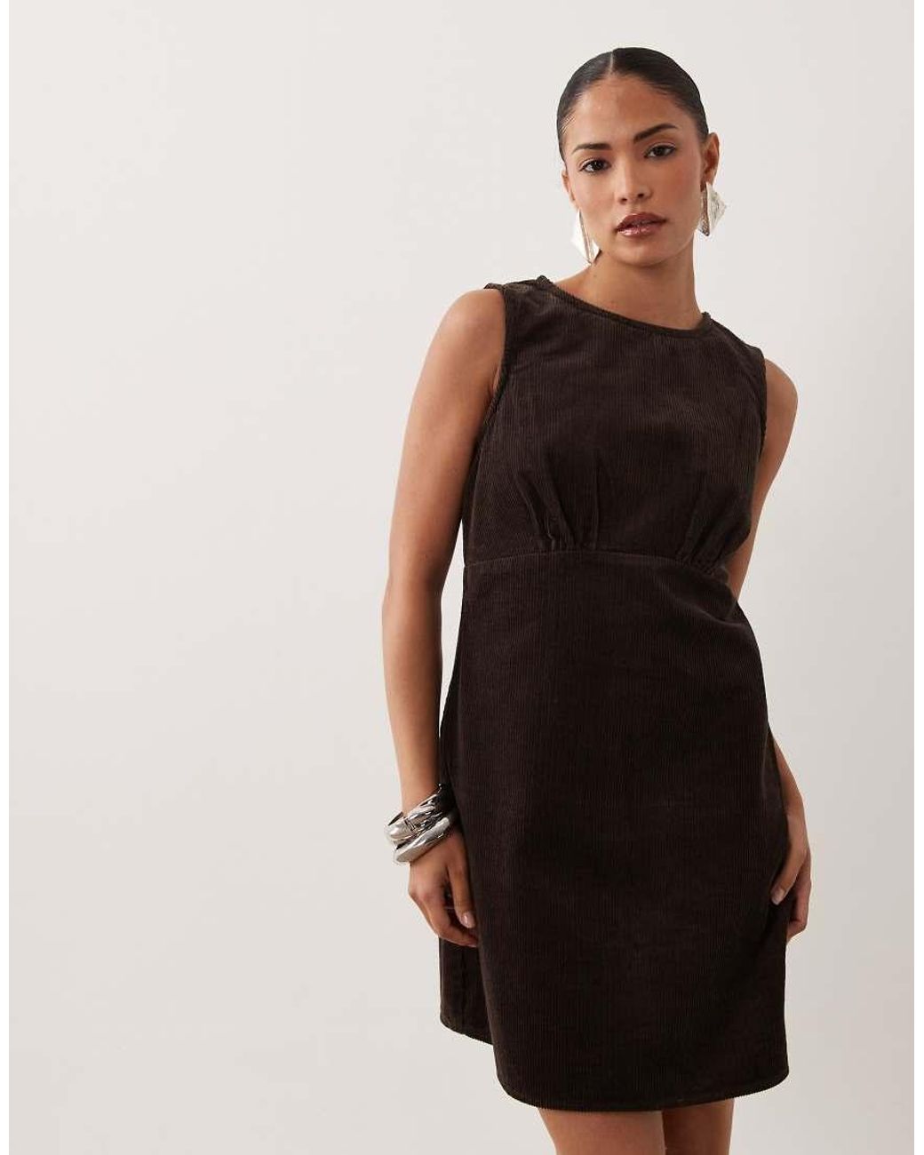 Nobody's Child Petite Black Vicky Cotton Cord Sleeveless Pinafore Mini Dress