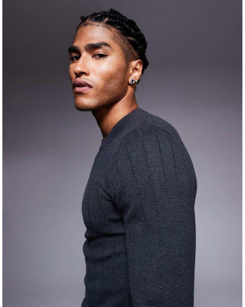 ASOS Blue Muscle Fit Long Sleeve Knitted Rib T-shirt for men