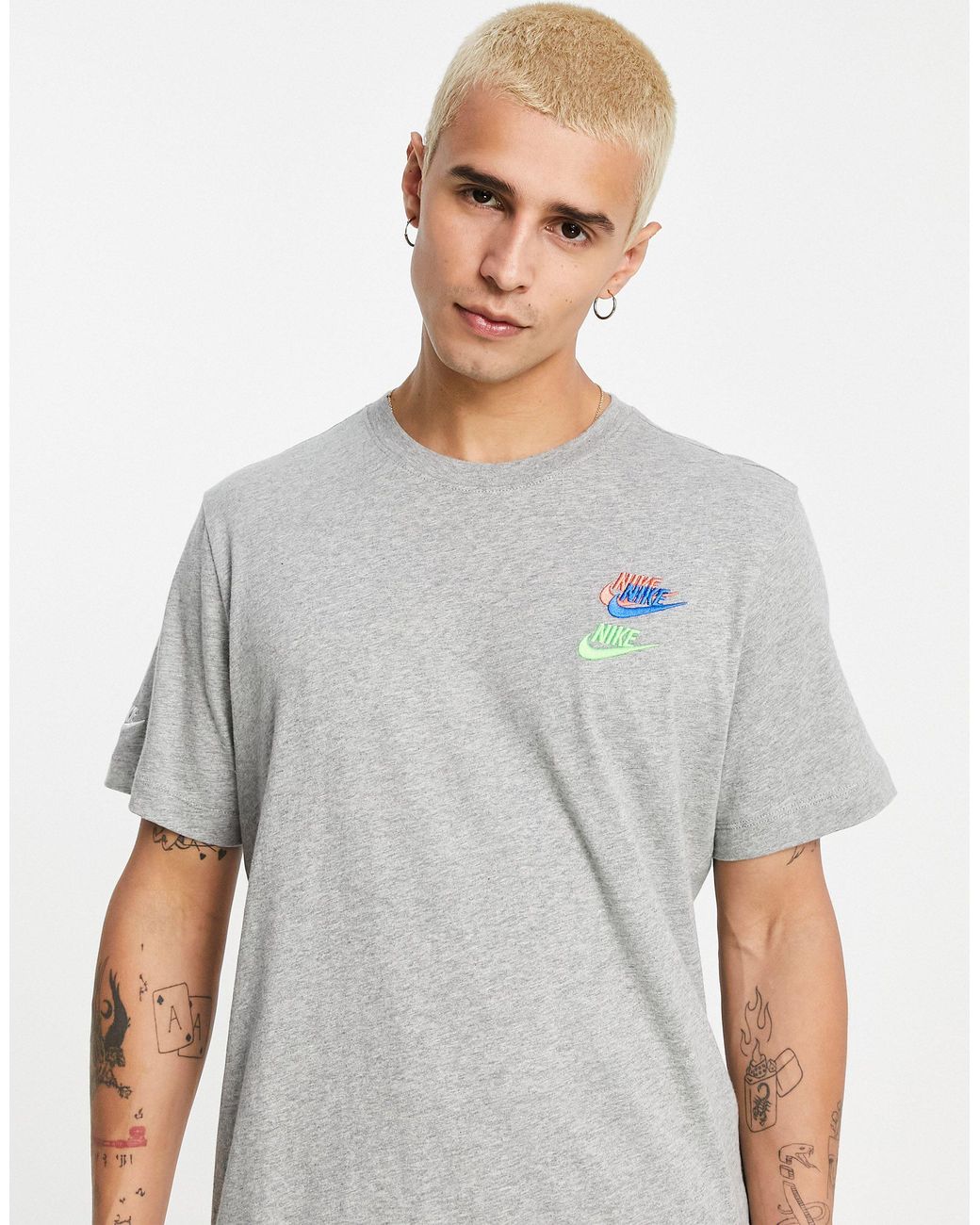 Nike Essentials+ Multi Logo T-shirt in Grey for Men | Lyst Australia