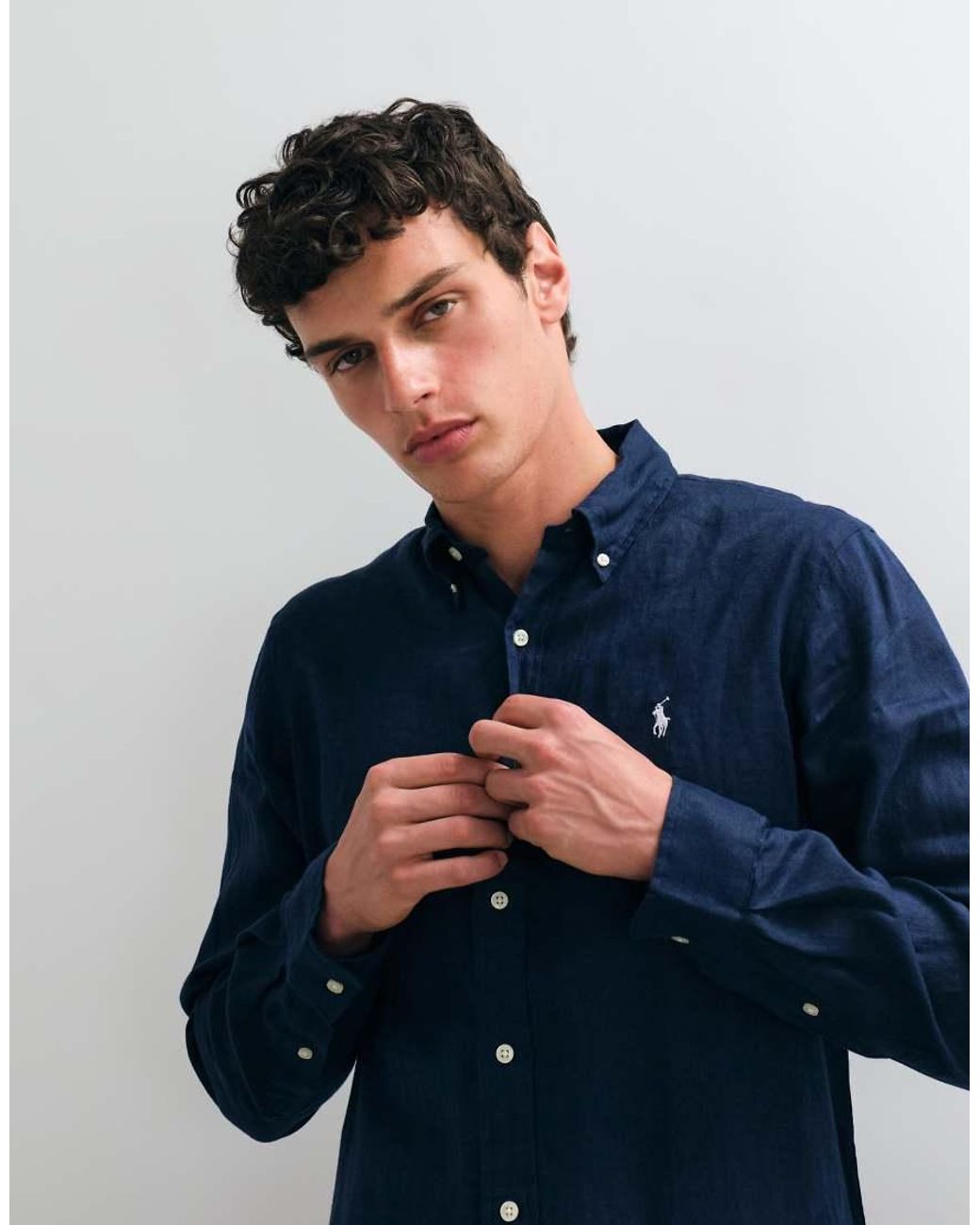 Polo Ralph Lauren Blue Icon Logo Long Sleeve Linen Shirt for men