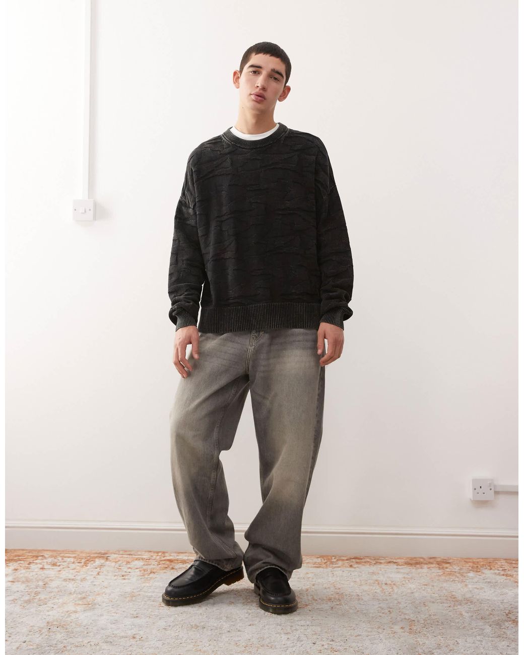 Weekday Black Boxy Fit 3d Texture Effect Jumper for men