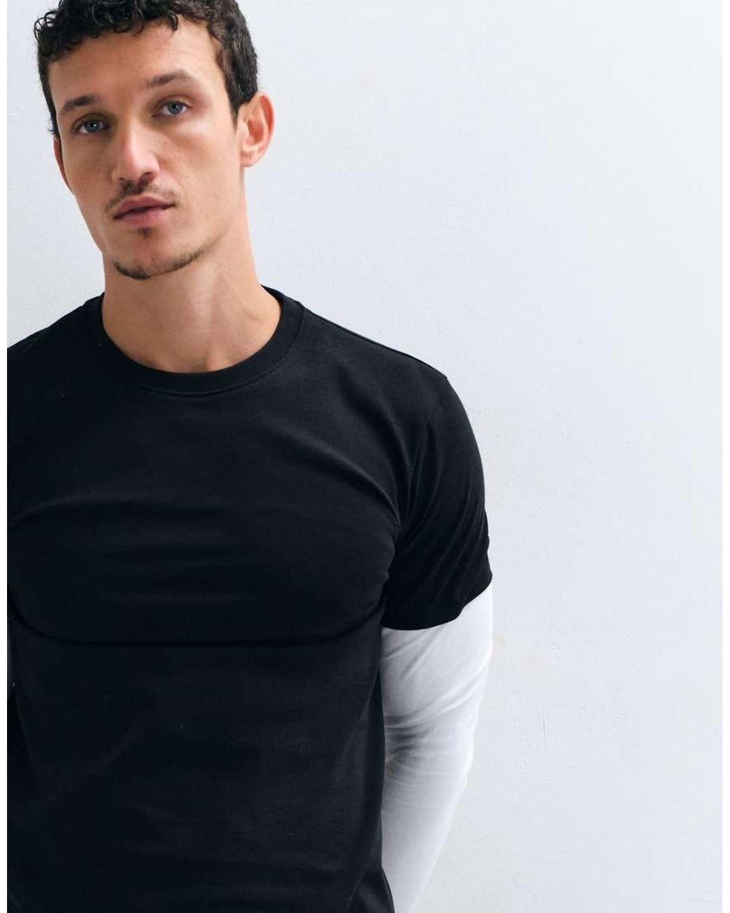 ASOS Blue Heavyweight Slim Fit Long Sleeve T-Shirt With Double Layer for men